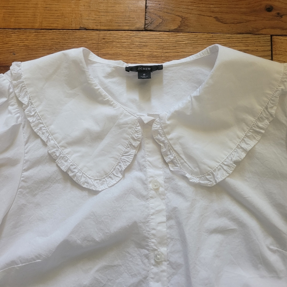 J. Crew White Ruffled Peter Pan Collar Button-Front Blouse - Picture 2 of 5